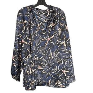Tahari Navy Floral Women's Blouse 1X